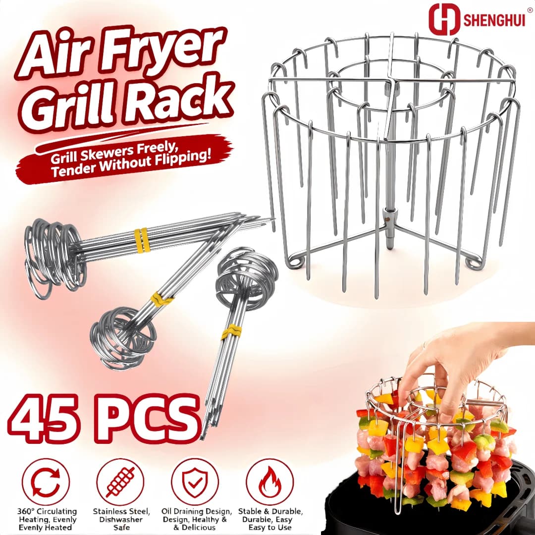 45PCS stainless steel barbecue set (includes 1 vertical grill rack + 24 grill skewers + 20 independent vertical skewers), suitable for grilling meat and vegetables, easy to clean, air fryer accessories, kitchen gadgets