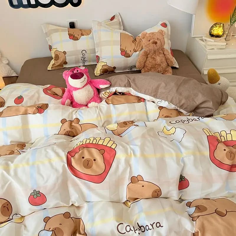 Set copripiumino capibara carino ragazzi ragazze 3 4 pezzi decorazione camera da letto lenzuolo piatto federe set biancheria da letto singola doppia dimensione