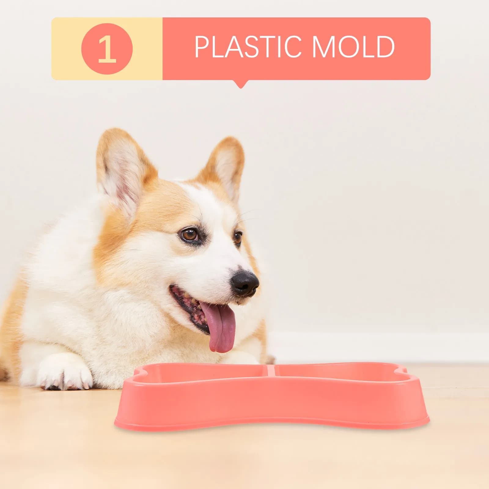 Plastic Pet Bowl Food and Water Dish for Cats Dogs Puppy Feeder Smooth Polished Surface Knock Over Resistant Indoor