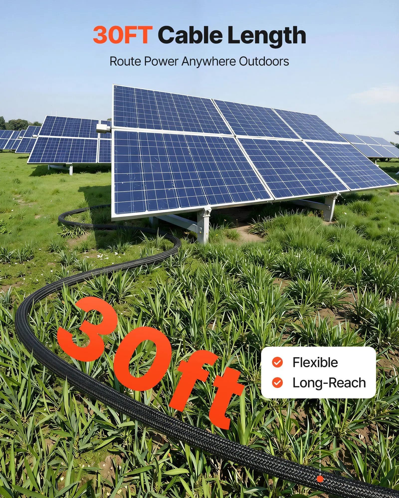 Cavo di prolunga per pannello solare da 30FT, 10 AWG, con guaina protettiva ignifuga, connettori femmina e maschio