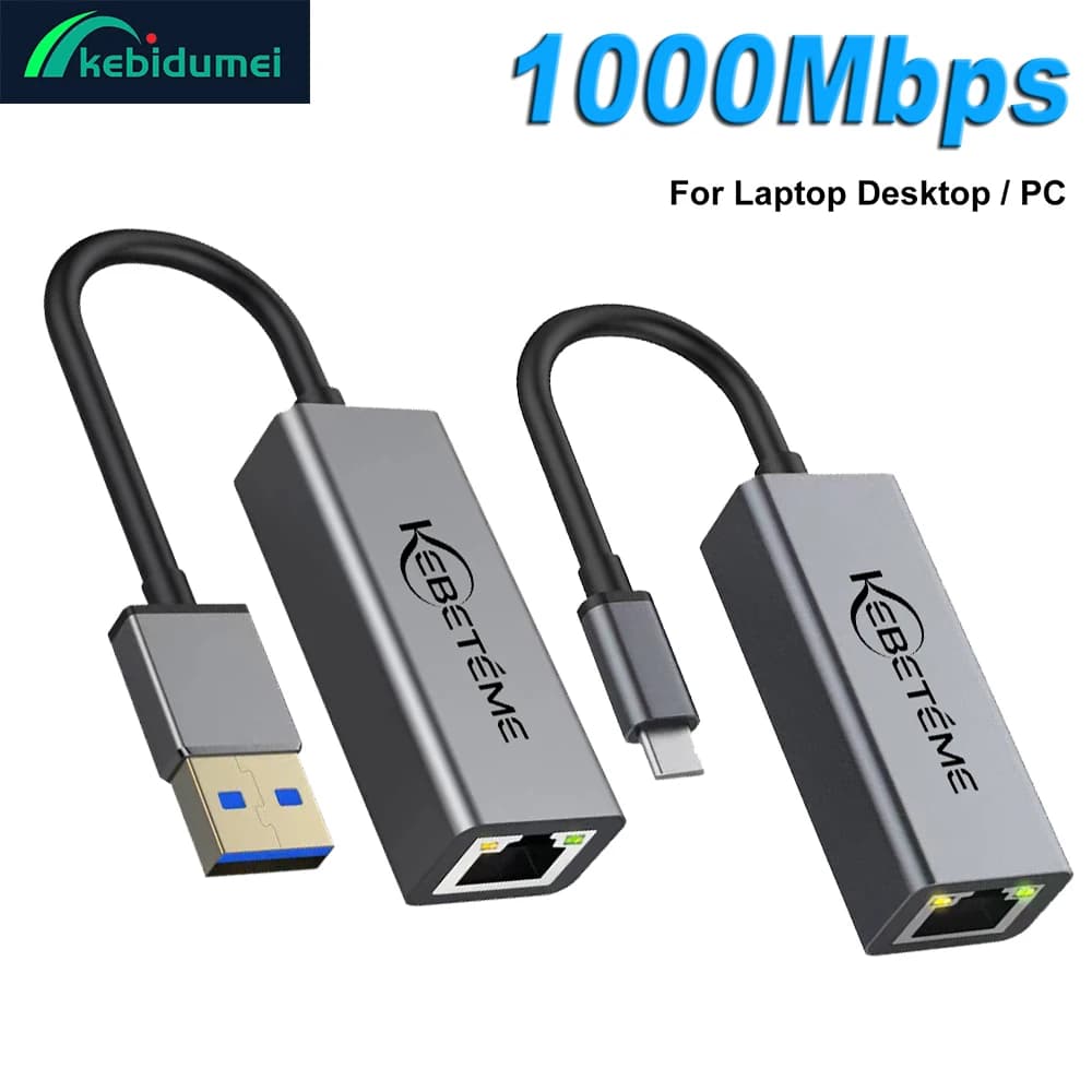 Kebidumei USB Ethernet Adapter 1000Mbps USB 3.0 to USB RJ45 Lan for PC MacBook Win 10/11 USB Ethernet cable Xiaomi