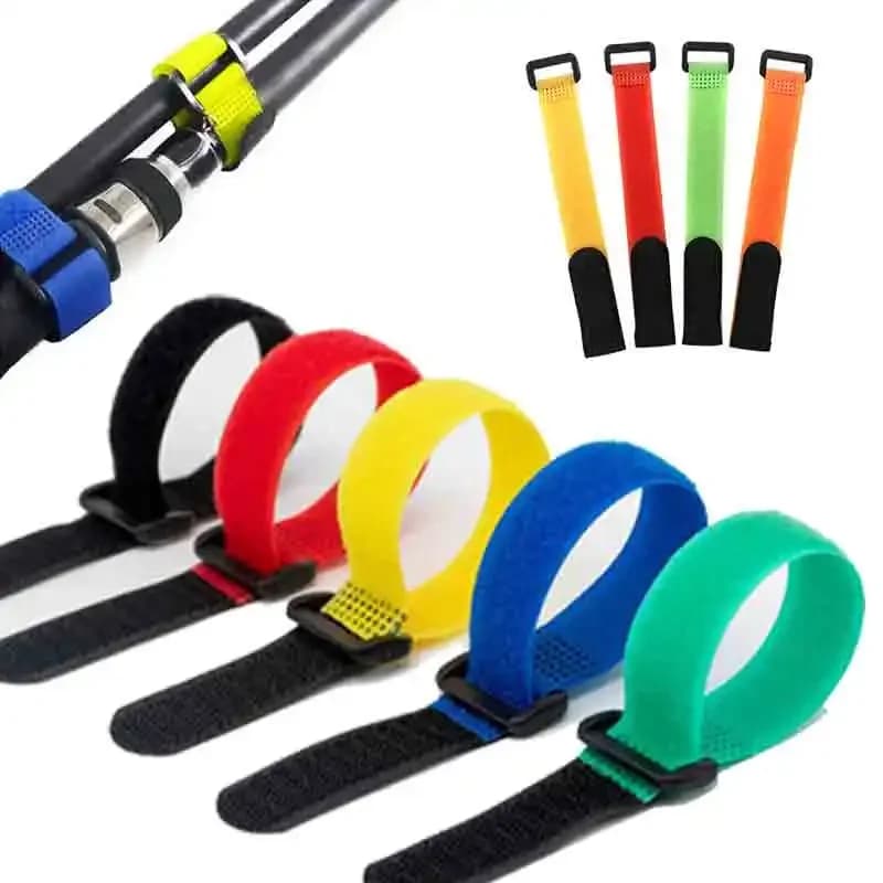 10 pcs/set Reusable Fishing Rod Tie Holder Strap Fitting Bretelle Hook Ring Cable Spool Belt Fishing Equipment Box Accessories