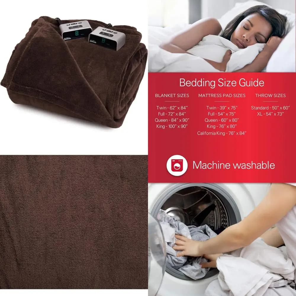 Coperta elettrica riscaldata in micropeluche King Size color noce Calore di lusso per letto