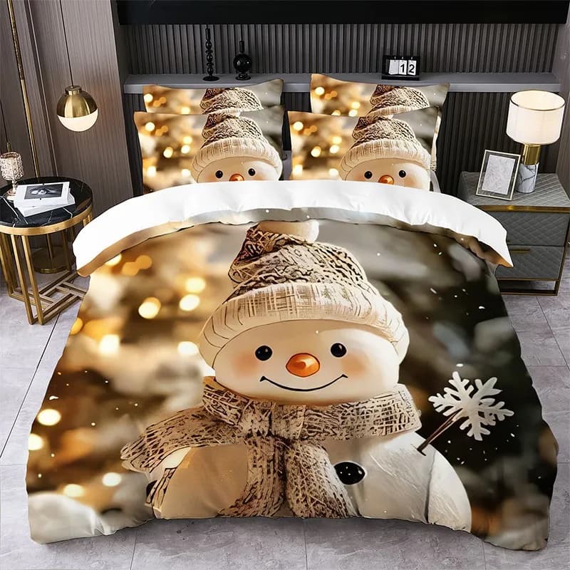 Babbo Natale Renna Slitta Albero di Natale Cappello da Babbo Natale Modello fiocco di neve Copripiumino stampato e set di federe 2 pezzi/3 pezzi Biancheria da letto