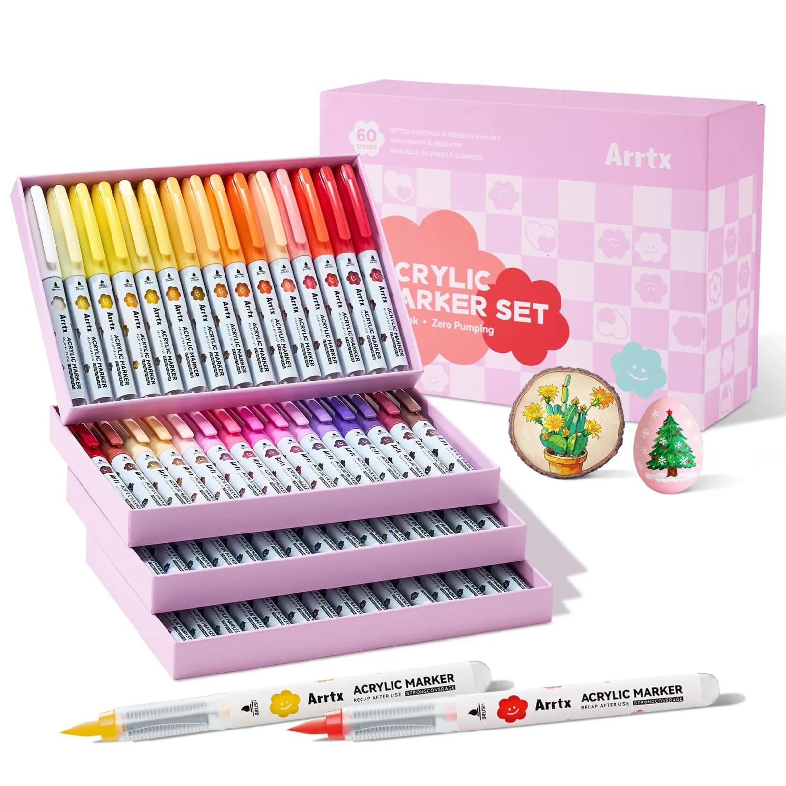 Penne per vernice acrilica Arrtx, pennarello acrilico con sistema di inchiostro gratuito da 60 colori per anime, roccia, ceramica, vetro, legno, plastica, metallo