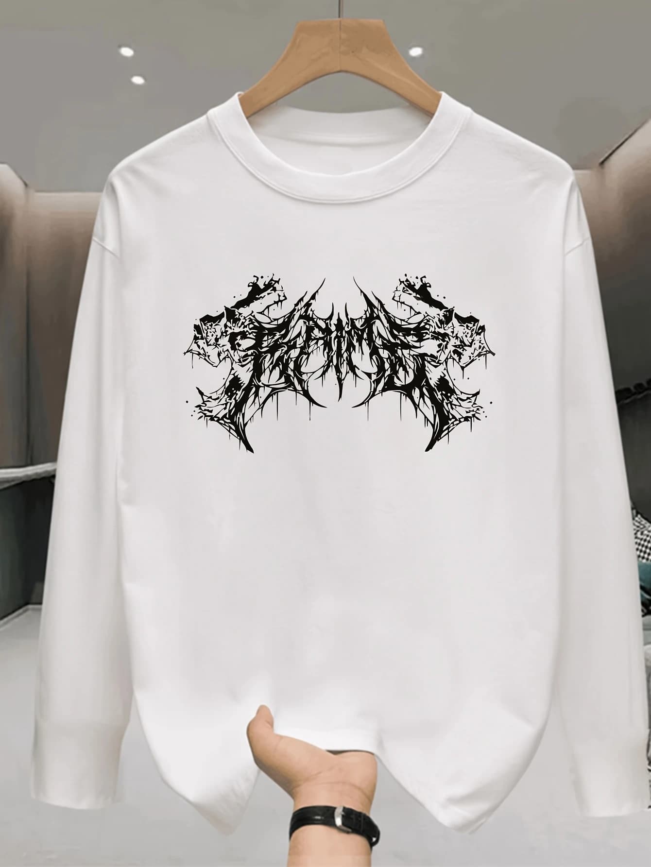 Men's Geometric Pattern Long Sleeve T-shirt - Spring and Autumn Urban Fashion Casual Top Hip Hop Style Street Wear Medium