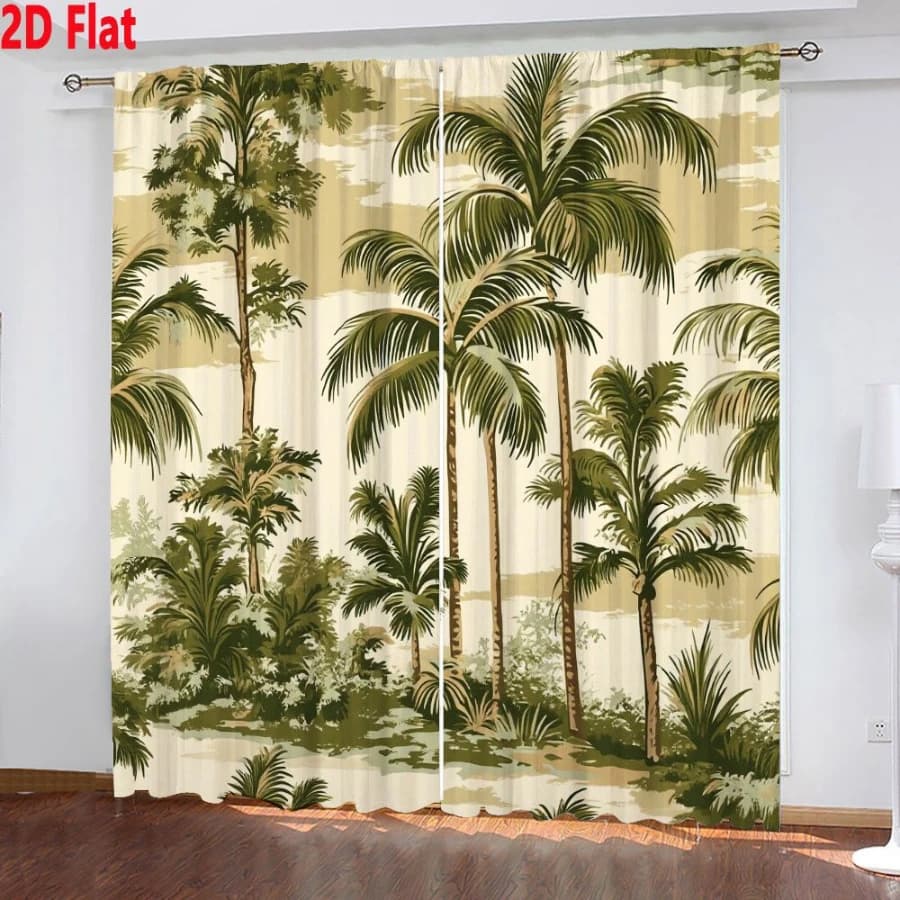 2PCS Digital Printed Curtains, Tropical Palm Tree Summer Beach Botanical, Window Drapes for Living Room Bedroom Home Decoration