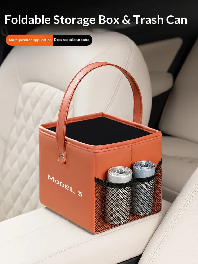 Car Trash Car Trunk Leather Folding Interior Storage Bag Accessory For Tesla Model Y Model 3 Model X Model S Auto Accessories