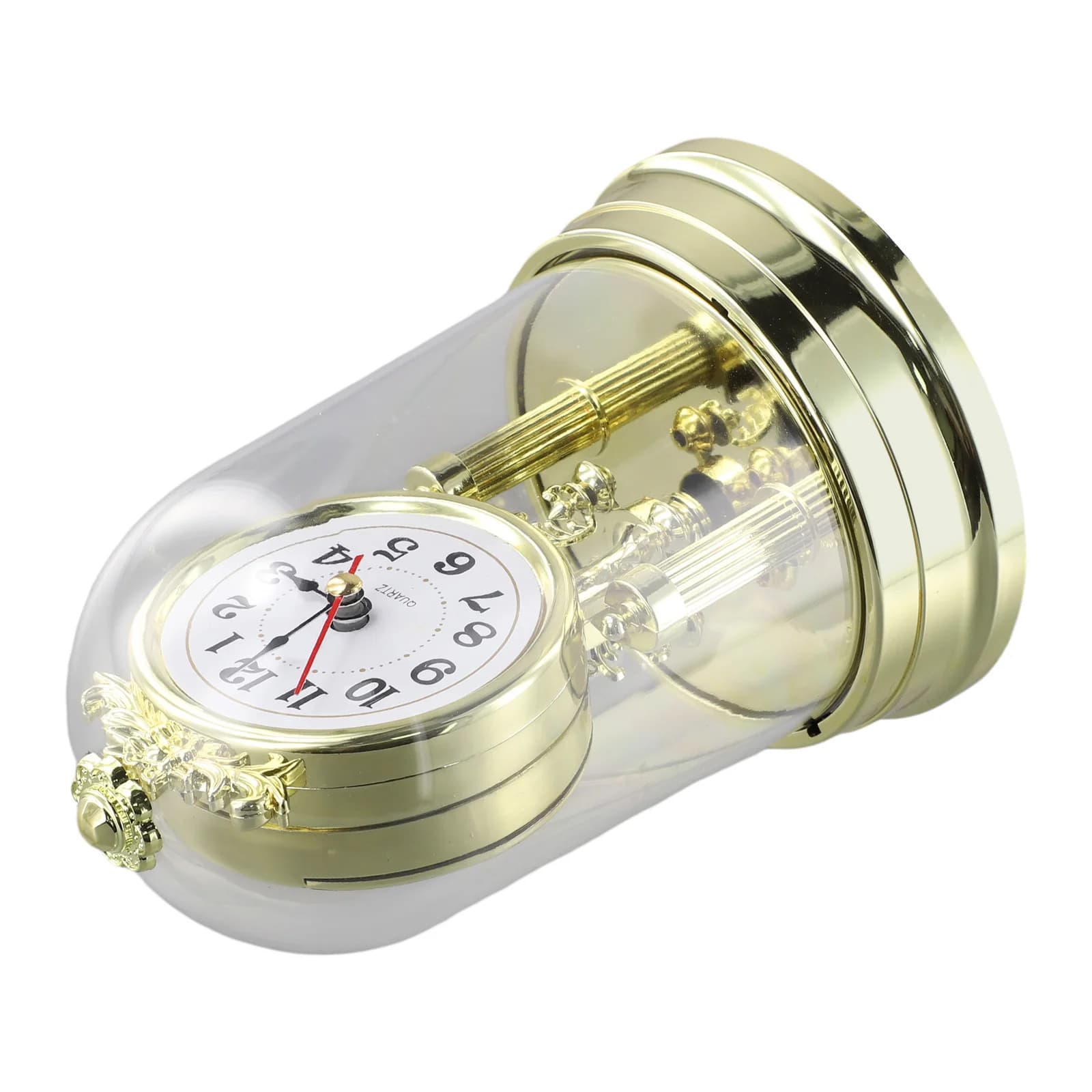 Bellissimo Orologio da Tavolo Girevole con Cristalli Sintetici in Stile Europeo, Sveglia Classica con Pendolo