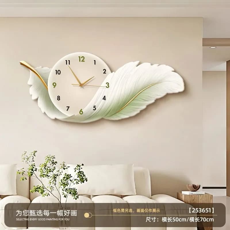 Home Watches, Wall Clocks,New Dining Room Decoration Painting Light Luxury Feather Clock High-end Sense Living Room Silent Wall