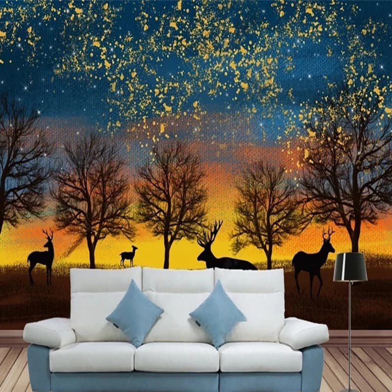 Modern Parade Card Hand-painted with Forest Pattern, Custom Photo Wall, 3D Wall Decoration, Construction Supply, Home Improvement Background