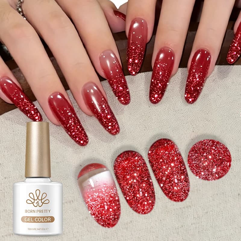 BORN PRETTY 10ml Smalto Gel Glitter Rosa Riflettente UV LED Semipermanente Soak Off per Unghie Gel per Nail Art da Salone per Manicure