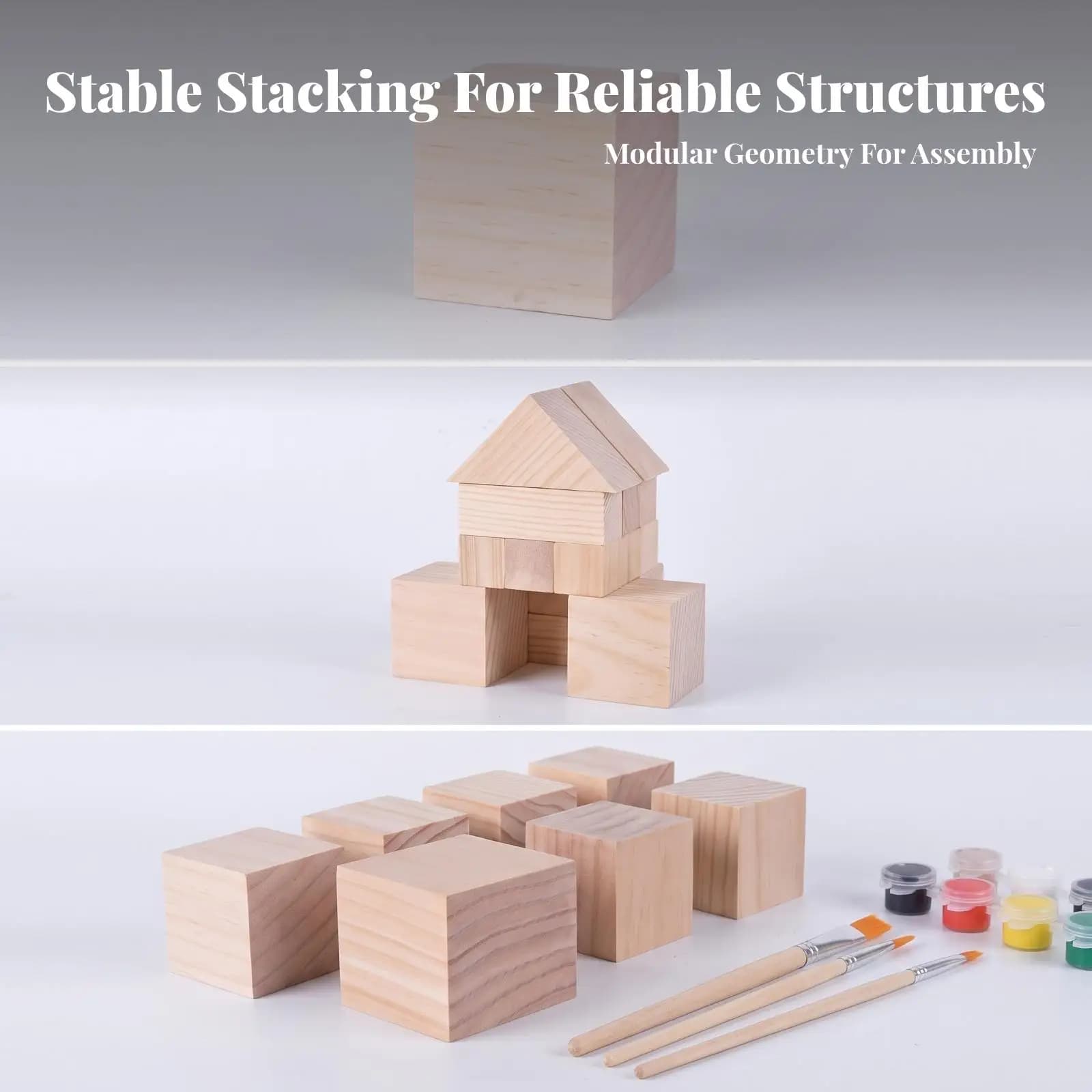 Industrial Solid Wood Block Unpainted Cube for Woodworking DIY Handmade Model Making and Educational Building Sets