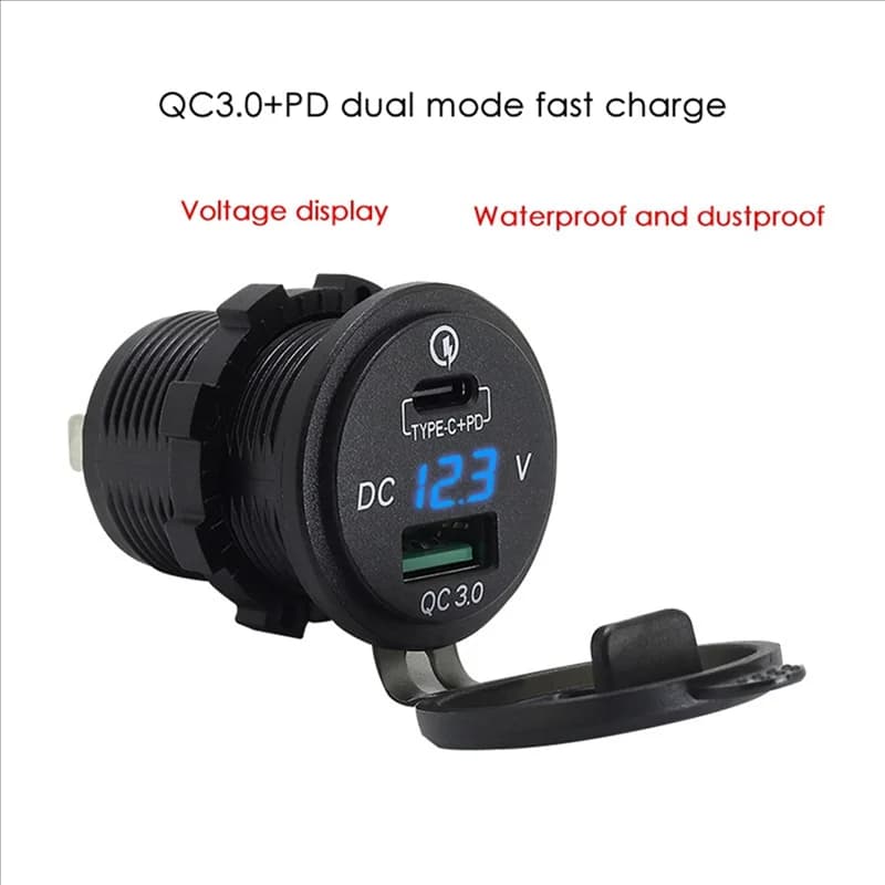 B63B-3X Caricabatteria da auto USB Quick Charge 3.0 da 18 W Adattatore per presa di ricarica rapida PD tipo C 48 W per auto, barca, camper, moto