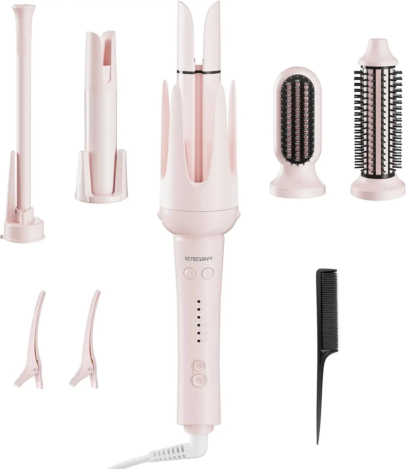 Set Ferro Arricciacapelli Automatic 5-in-1 with 3 Ceramic Cylinders, Smoothing Brushes, 3 Temperature/Timer Settings