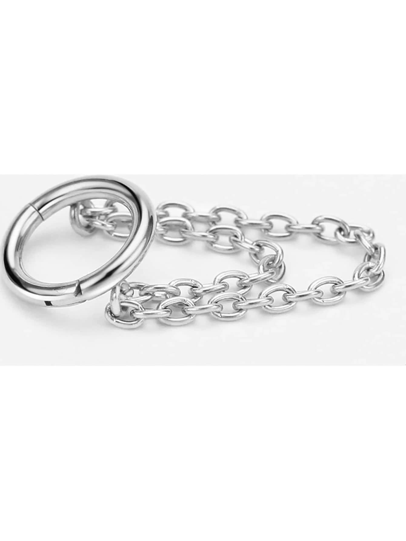 Stainless Steel Cartilage Hoop Earring 8mm With Double Chains Hinged Clicker