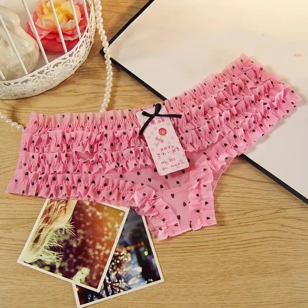 Polka Dot Pattern Lace Briefs Underwear Flower Pattern Lace Trim Mesh Breathable Panties Cozy Texture Mesh Fabric