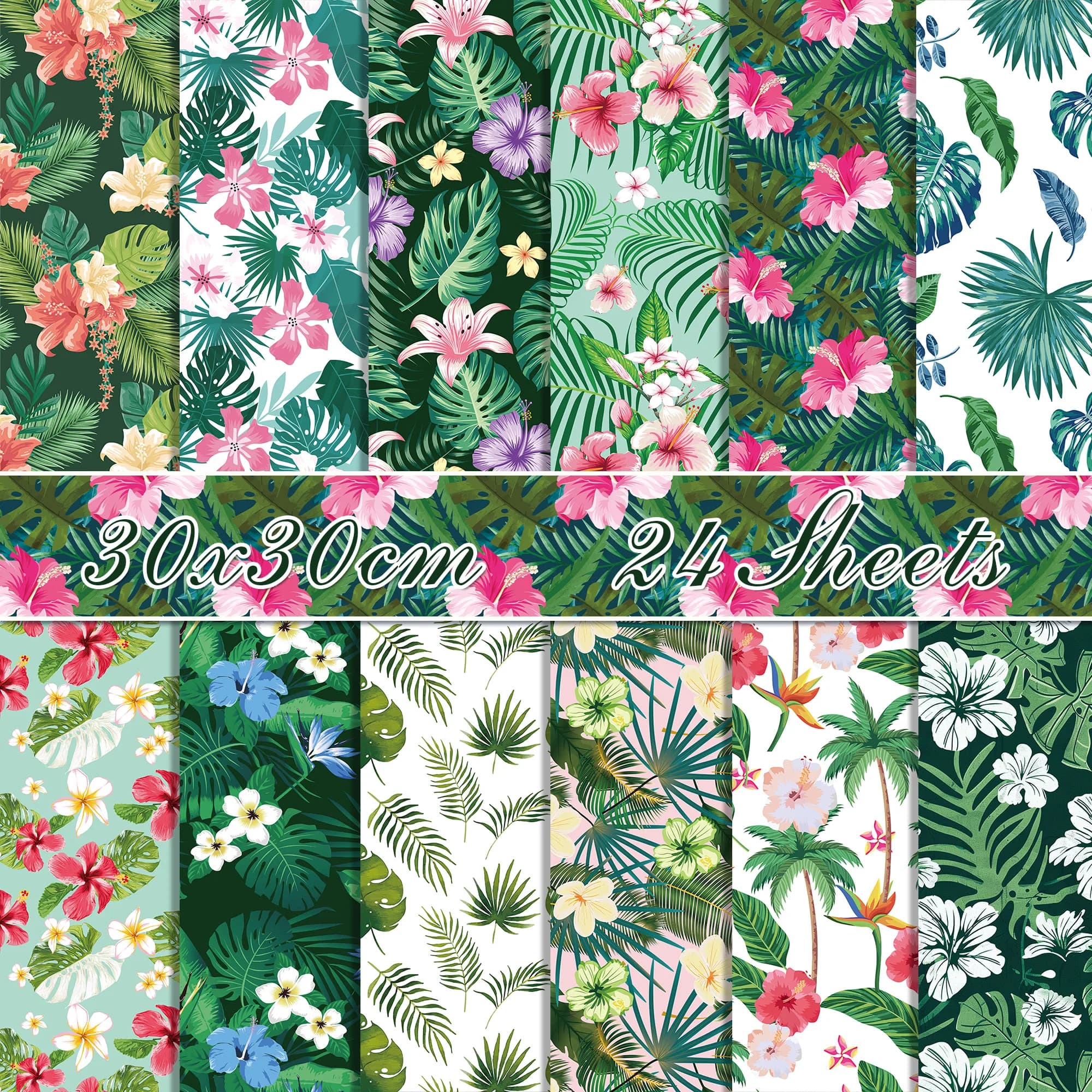 24pcs/bag Hawaii Hibiscus Flower Scrapbooking Paper, Double-Sided Origami Art Background Photo Album Decor DIY Craft Paper
