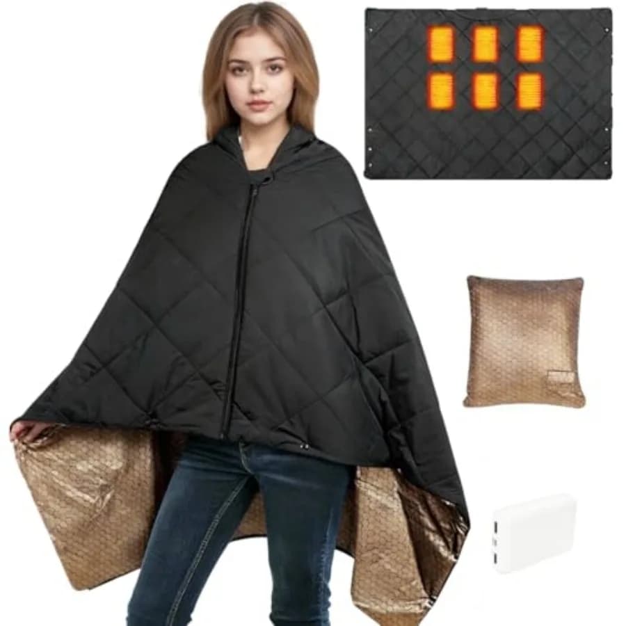 Coperta Riscaldante a Batteria, Coperta Elettrica Portatile Indossabile Senza Fili con Batteria da 10000mAh e Riscaldamento Rapido a 6 Zone
