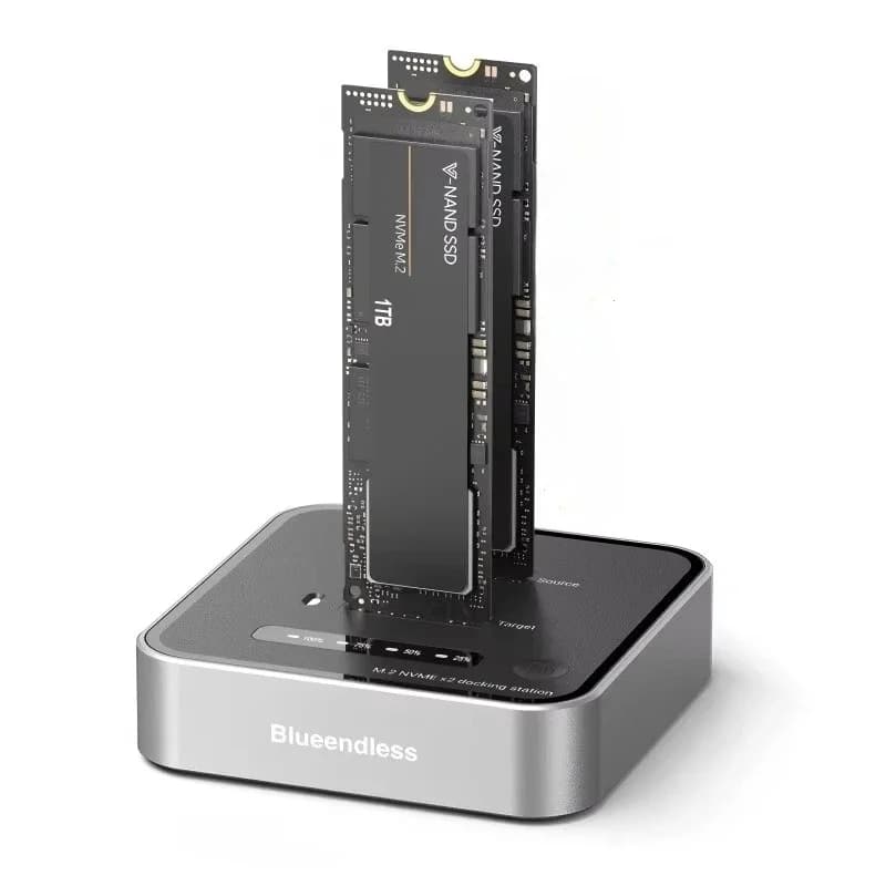SSD Duplicator Dock 20Gbps Powered M.2 NVME 2230 2242 2260 2280 22110 SSD Cloning Dock 2-Bay M.2 NVME Clone Docking Station