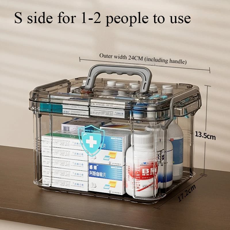 Clear Medicine Organizer Storage Box with Tray, Plastic First Aid Box Empty, Thickened Medicine Container Chest, Medicine Caddy