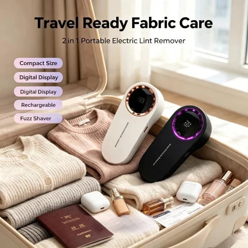 2 in 1 Electric Defuzzing Tool Digital Display Portable Clothes Fabric Lint Ball Shaver Trimmer