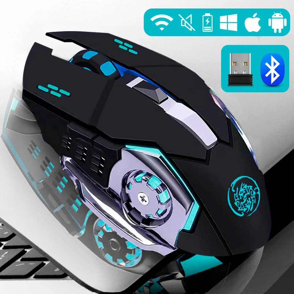 Mouse Wireless Computer da gioco Mouse Bluetooth ricaricabile silenzioso Mouse da gioco retroilluminato con ESports meccanici USB per Pc Laptop