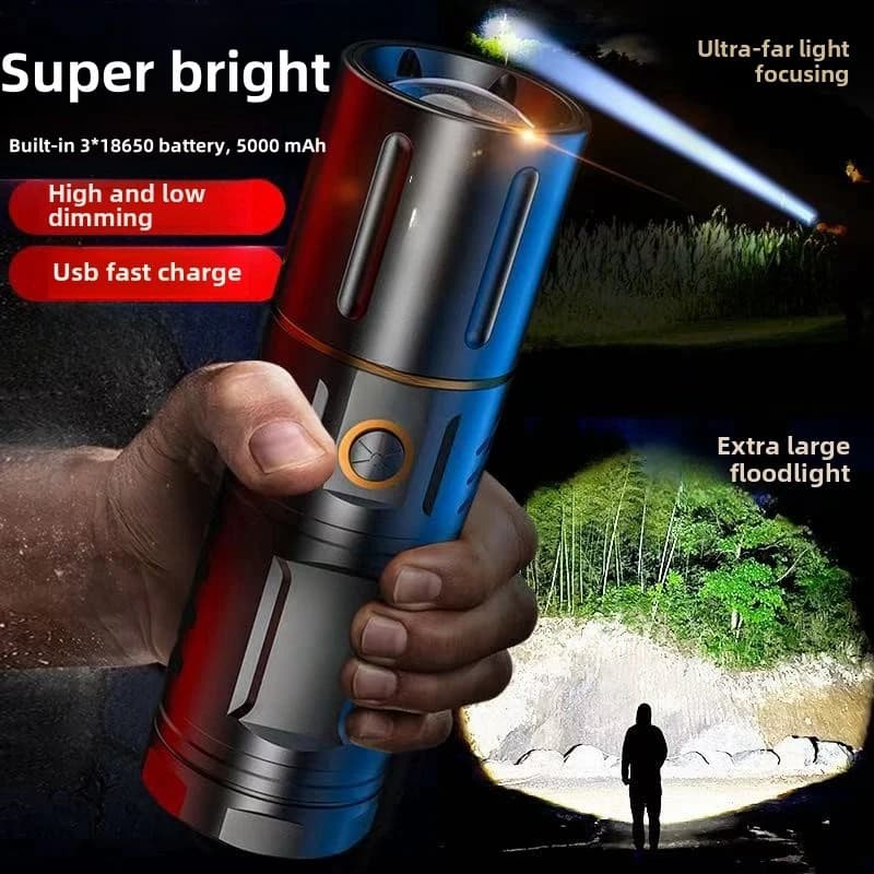2025 Newest T40 Super Bright LED Flashlight USB Rechargeable Torch with 3*18650 Batteries for Outdoor Camping Emergency & Hiking
