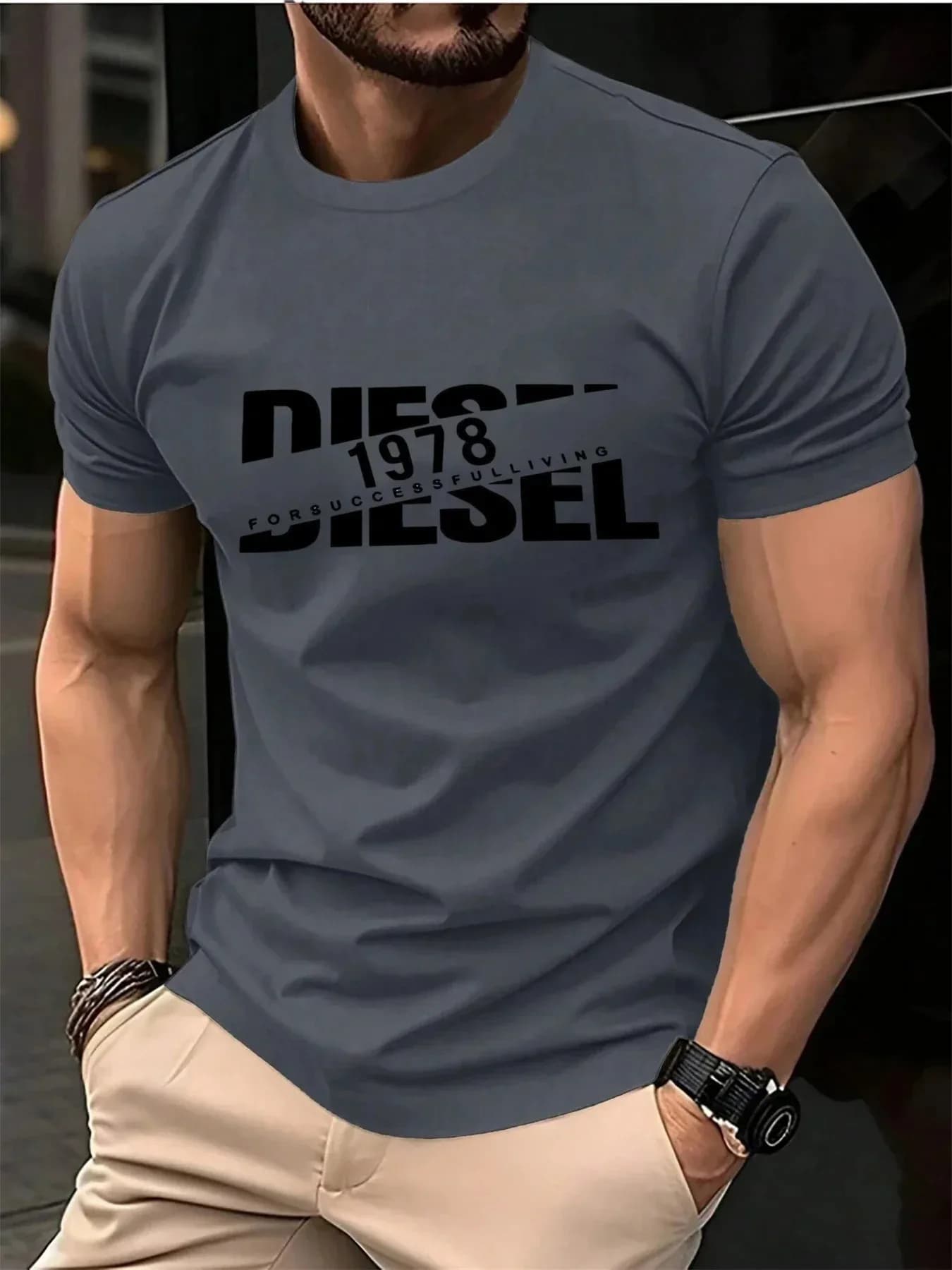 Streetwear brand DIESEL's 3D letter print men's summer T-shirt is suitable for everyday casual and sporty wear.