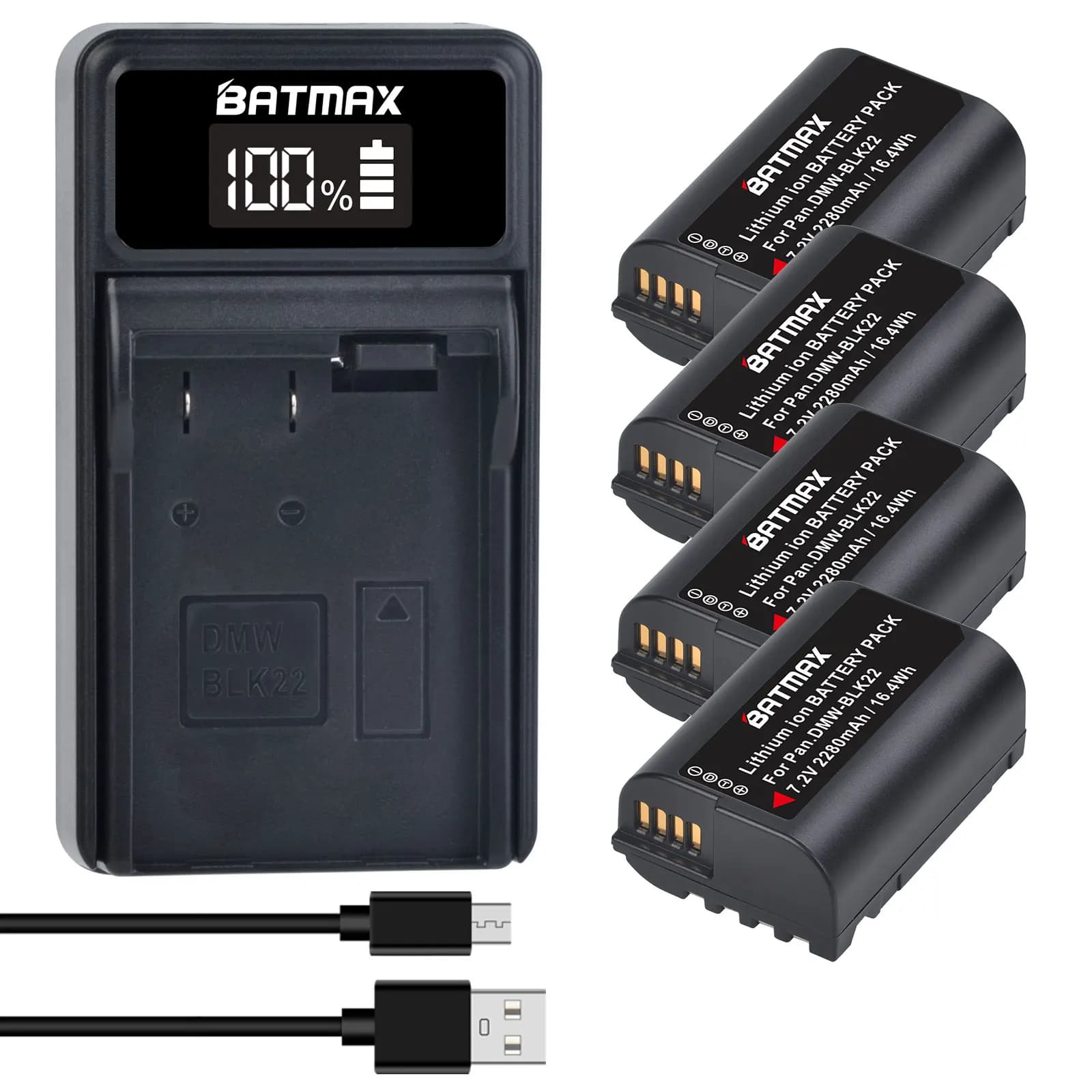 Battery Batmax DMW-BLK22 BLK22 + USB LED charger for camera Panasonic LUMIX DC-S5 DC-S5K GH5 GH6 S5IIX S5M2 S5M2X GH5M2