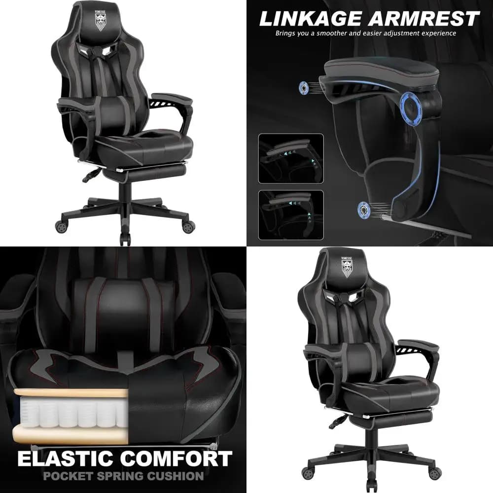 Sedia da Gaming Ergonomica Reclinabile con Poggiapiedi e Massaggio per Adulti di Grande Statura - Nero/Grigio