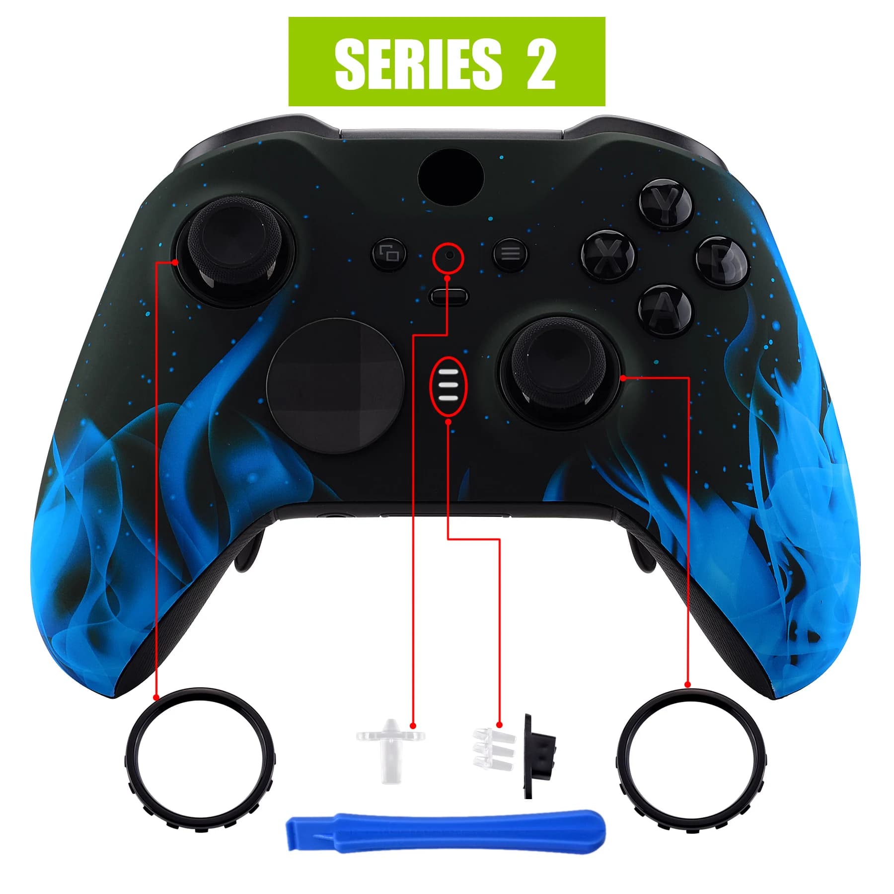 EXtremeRate Soft Touch Faceplate alloggiamento anteriore Shell Kit di ricambio per Controller Xbox One Elite Series 2-Blue Flame