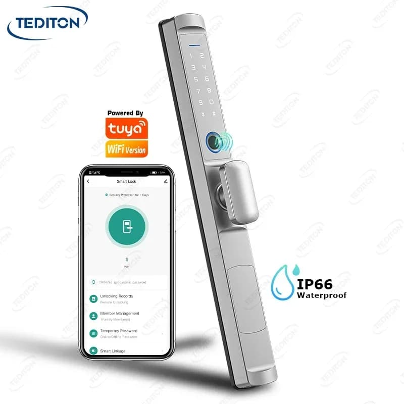 Tediton Keyless TTlock Electronic Intelligent Door Handle Lock Smart Fingerprint Sliding Door Lock