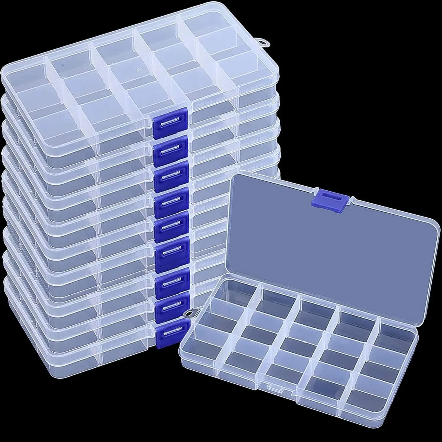 15 Grids Small Plastic Storage Box Adjustable Dividers Clear For Jewelry Beads Diamond Craft Sewing Cross Stitch Fishing Tackle