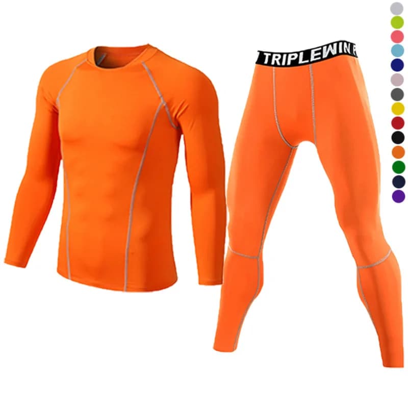 Men's Long Sleeved Gym Fitness Tee + Leggings Men's Sports Running Set Yoga Ski Basket Football Dress A1109