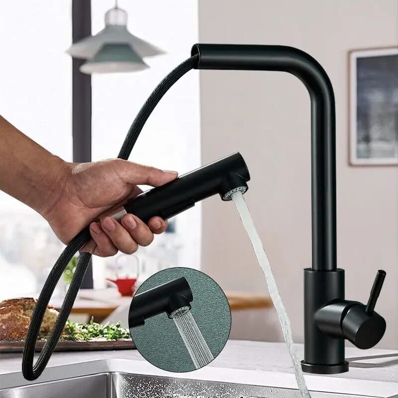 Rubinetto per lavello da cucina estraibile nero opaco Due modelli Ugello spruzzatore a flusso Rubinetto miscelatore acqua calda fredda in acciaio inossidabile