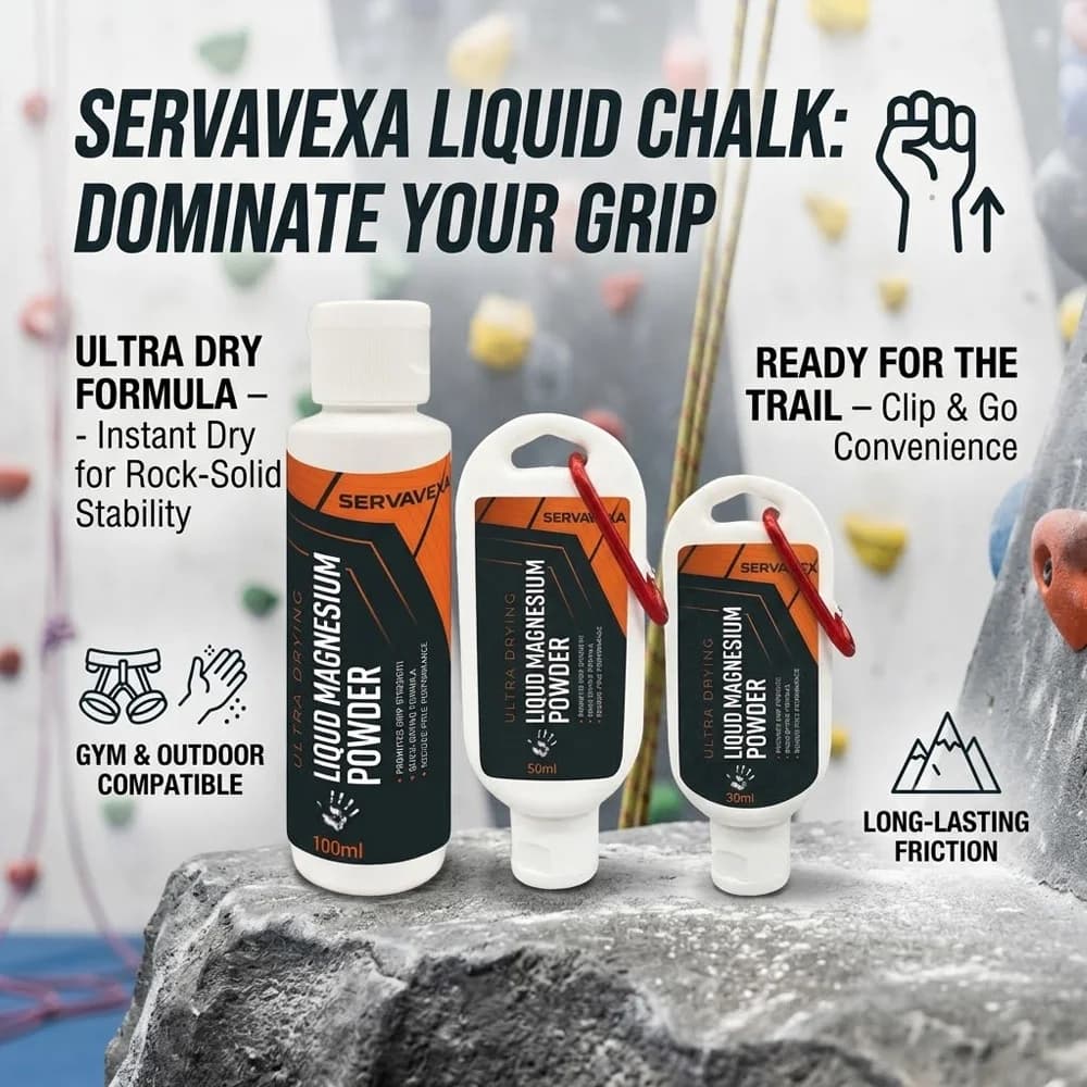 SERVAVEXA Magnesite Liquida a Rapida Asciugatura per Arrampicata su Roccia, Palestra e Fitness con Moschettone, Presa a Lunga Durata