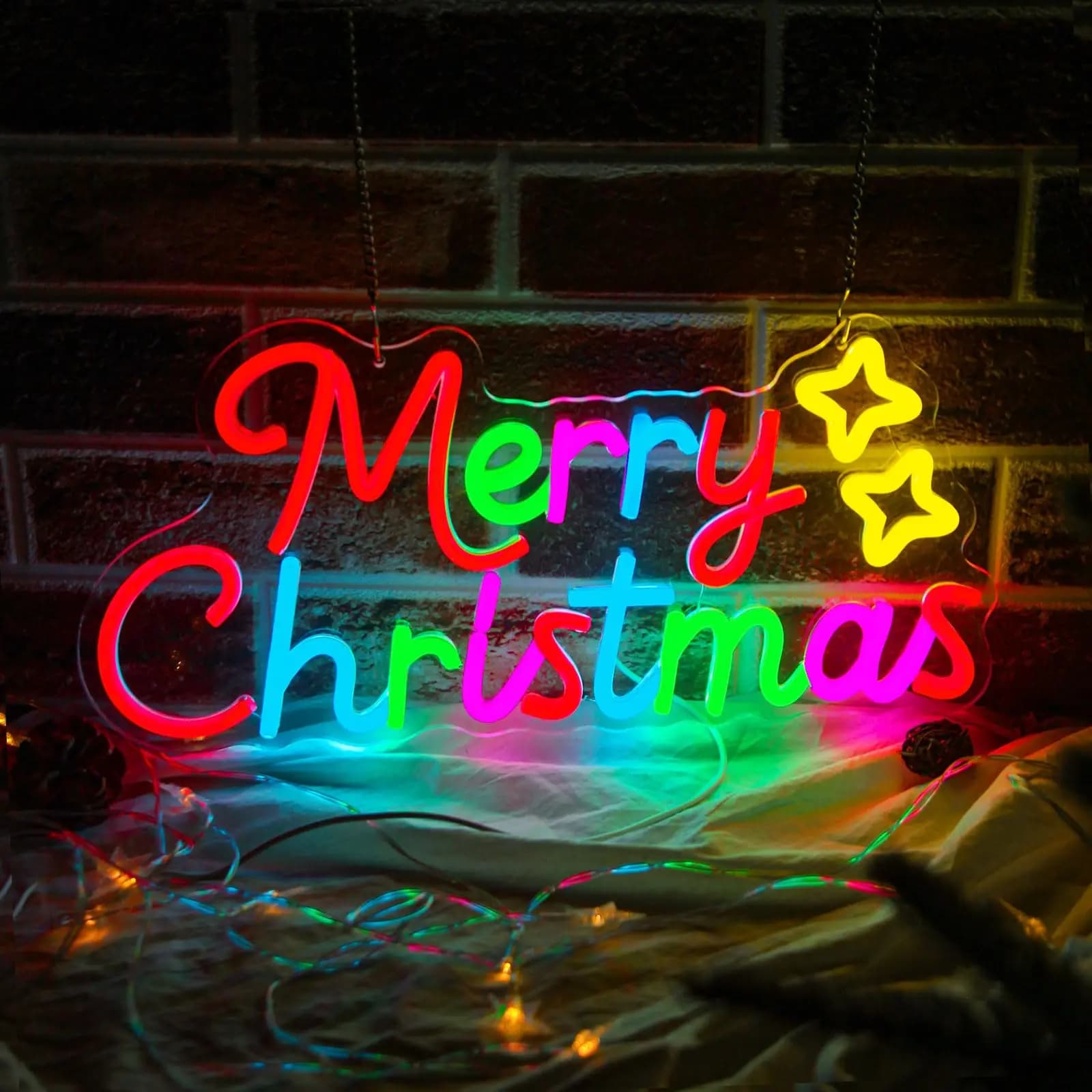 Lettera colorata Buon Natale LED Insegna al neon USB Dimmerabile Insegna luminosa Decorazione da parete per finestra Albero di Natale Party Club Camera da letto per bambini