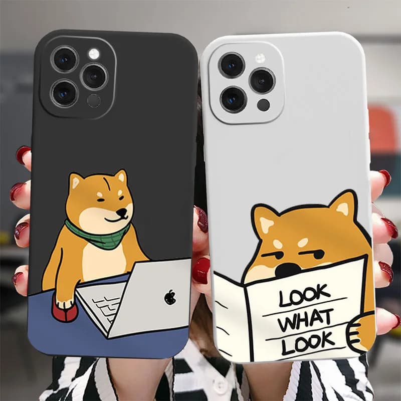 Funny Work Reading Shiba Inu Matte Phone Case For iPhone 17 Air 16 15 14 13 12 11 Pro Max Plus 13Mini Silicon Cover Shell Fundas