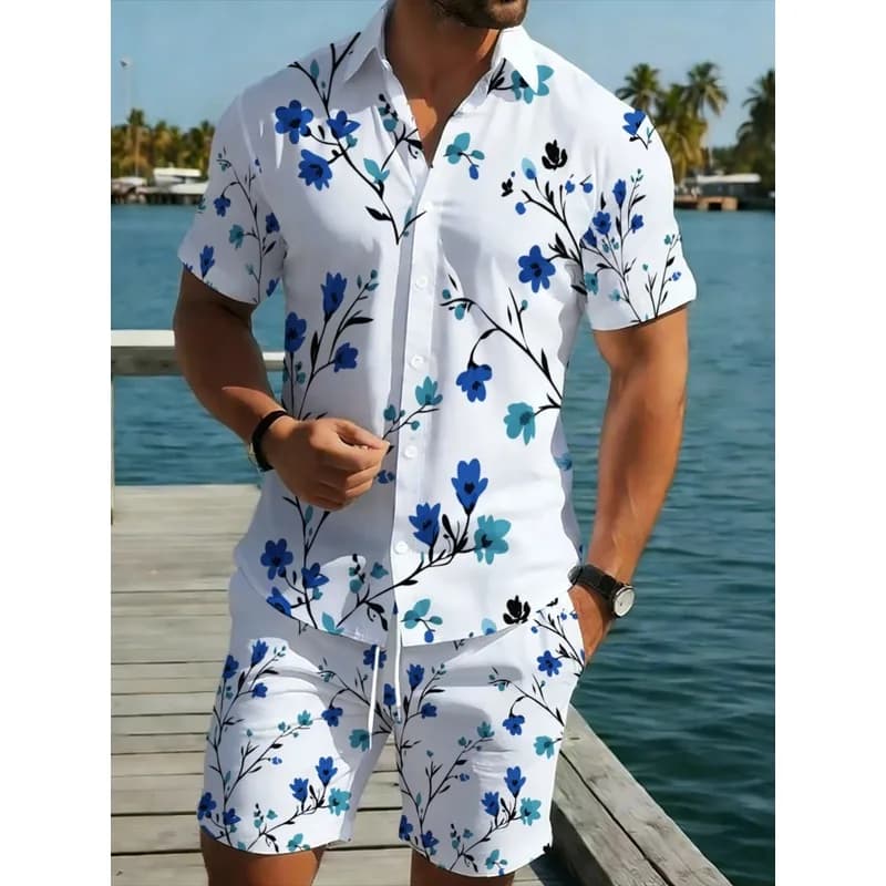 Men's Floral Print Short Sleeve Shirt and Shorts Set Casual Outdoor Activity Summer Vacation Style