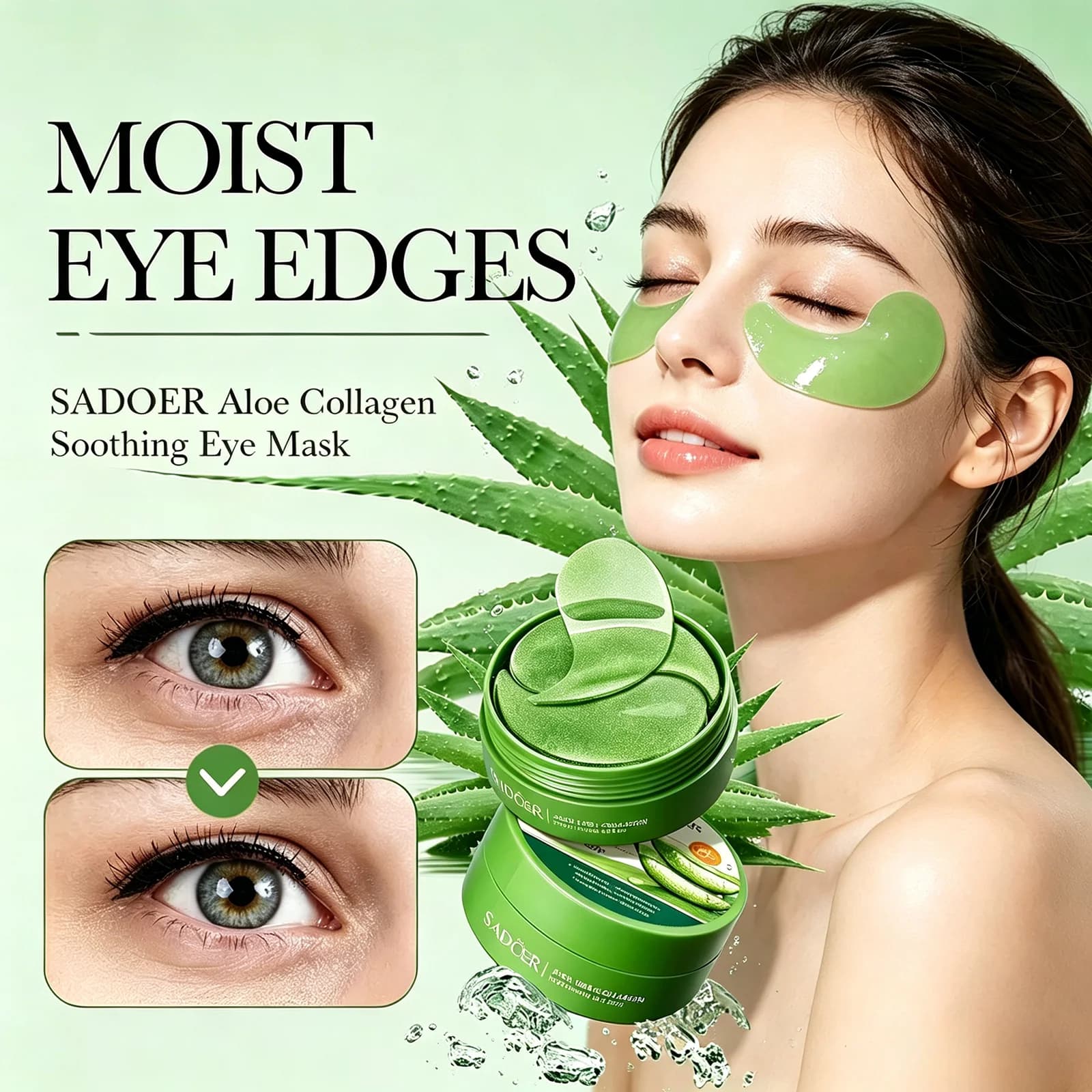 SADOER 60 Pezzi Maschera per Occhi all'Aloe Vera e Collagene, Patch Occhi Anti-Occhiaie e Anti-Gonfiore, Rassodanti e Idratanti per la Cura della Pelle