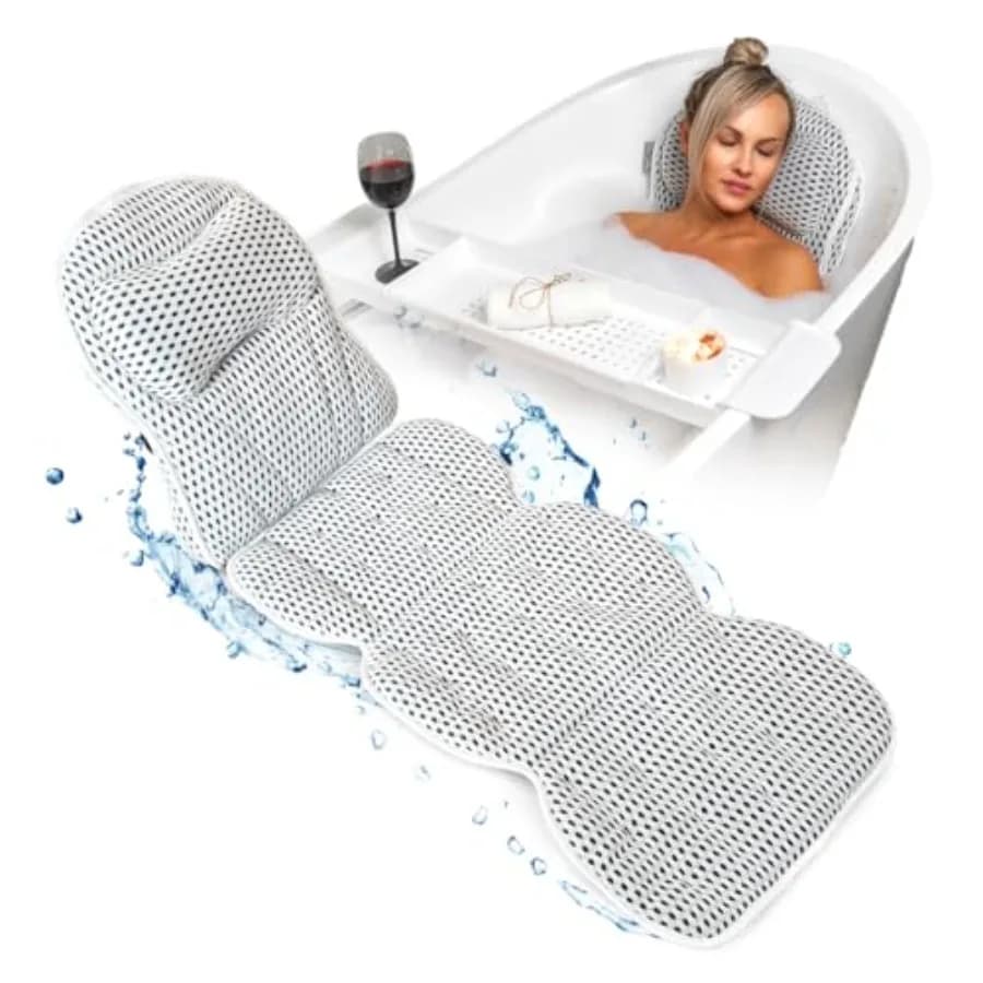 Full Body Bath Pillow for Tub with Free Bath Tray and Wash Bag 2-in-1 Design 5D Air Mesh Detachable Headrest Non-Slip Suction C