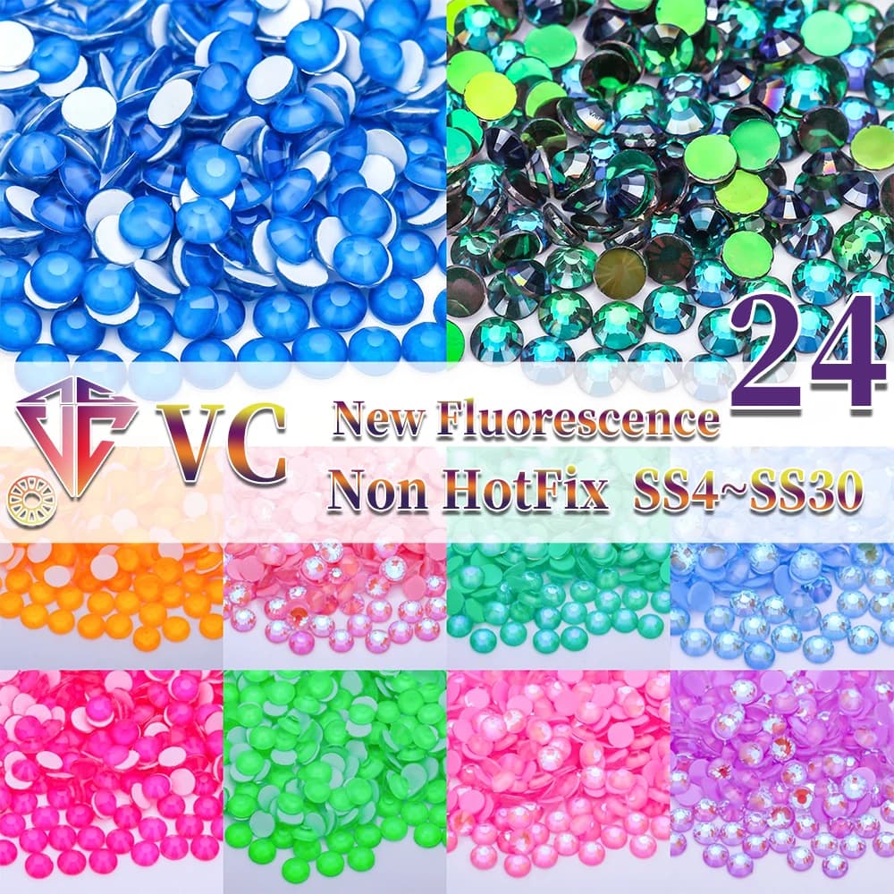 VC New Fluorescence Glitter Neon Non Hotfix Rhinestones Bright DIY Nail Art Crystals Diamond Strass Gems for Charms Dress