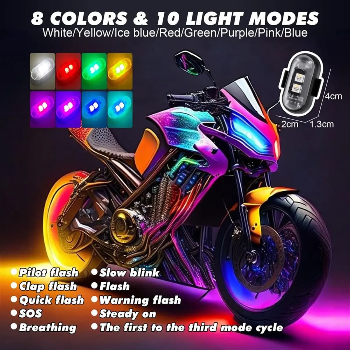 AB31 Set di 6 Luci LED Wireless per Auto con Telecomando, Luci Stroboscopiche LED Wireless 8 Colori per Auto Moto Drone Bici