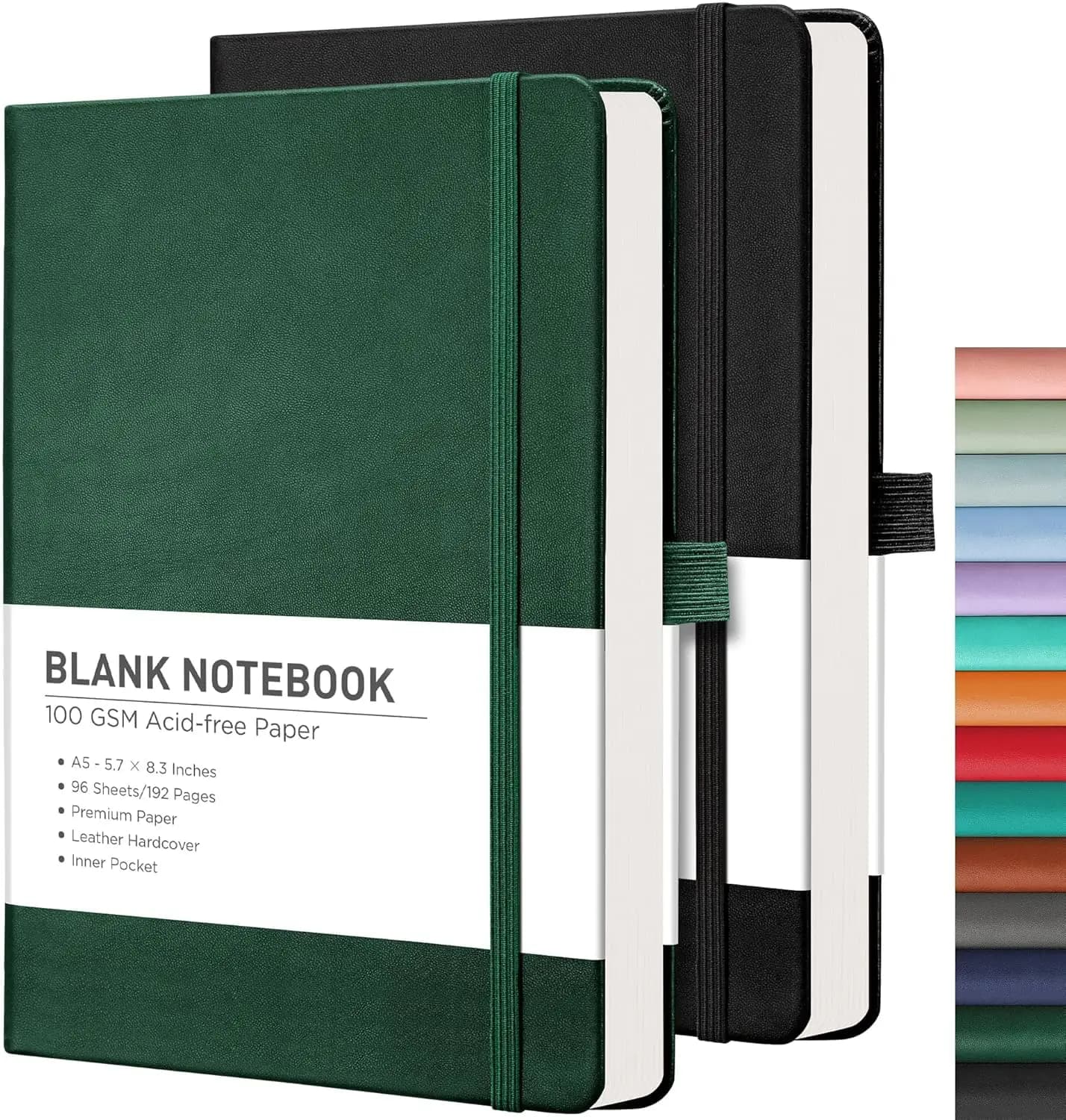 Blank Journal Notebook 2-Pack, A5 Medium 5.7"x8.3", 192 Pages Each, Leather Hardcover, 100 GSM Thick Paper for Sketching Drawing