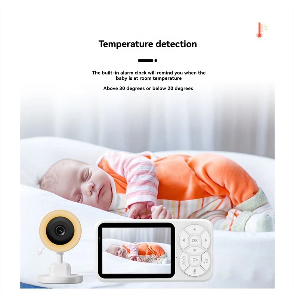A45U Baby Monitor da 3,5 pollici Display a colori Temperatura Rilevamento del suono Videocitofono Visione notturna Sorveglianza di sicurezza