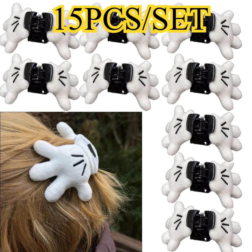 15PCS/SET Cute Mouse Cat Palm Hair Claw Clips Fluffy Hairpin Cartoon Hand Hairpin Head Accessory Gift Hair Grab Hair Accessories