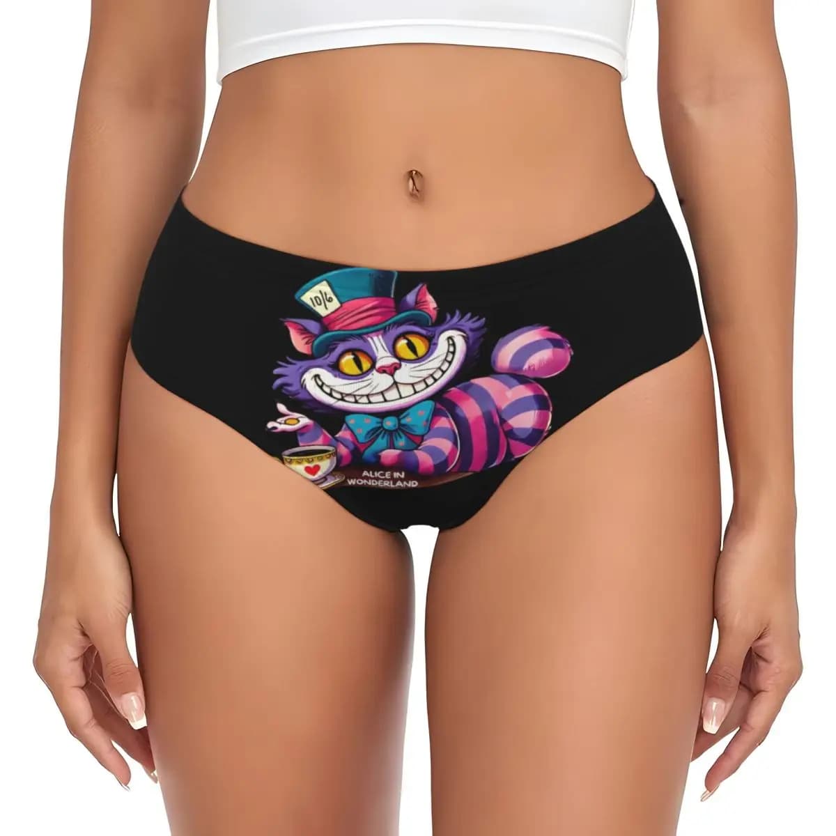 Women's Custom Mutandines Alice in Wonderland with Cheshire Cat, Breathable briefs, Valentine's Day Gifts