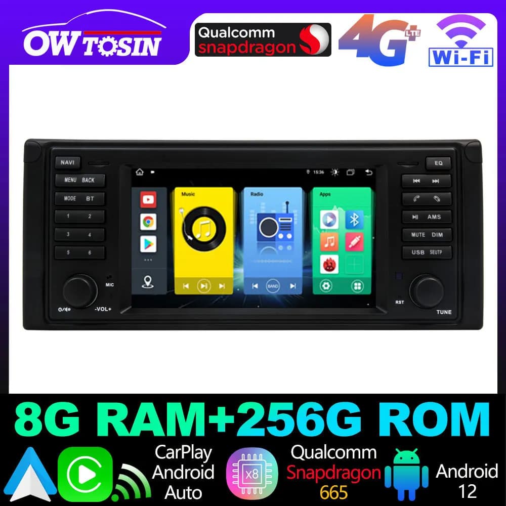 4G SIM WiFi 12G + 256G Android 13 Bluetooth 5.0 Autoradio Multimediale Per BMW M5 Serie 5 E39 1996-2003 Lettore Schermo GPS CarPlay