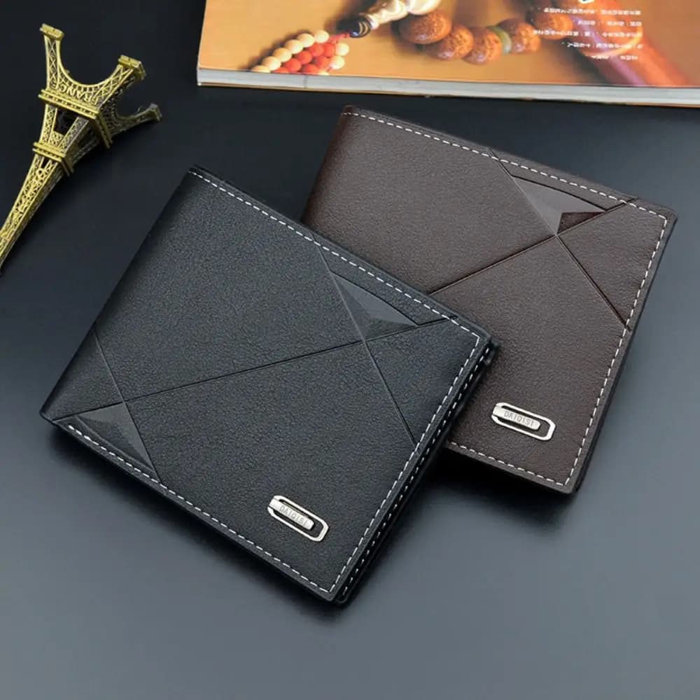Portafoglio corto da uomo d'affari con slot multi-carta Portafoglio bifold da uomo casual in pelle PU Borsa per contanti Tasca portamonete tinta unita da viaggio